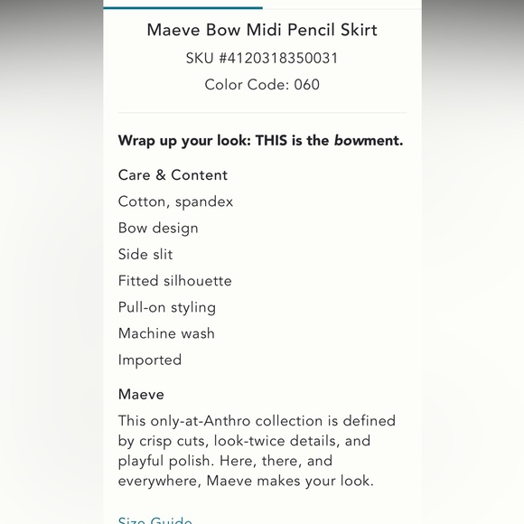 Anthropologie NWT Maeve Bow Midi Pencil Skirt size S. - Picture 5 of 13